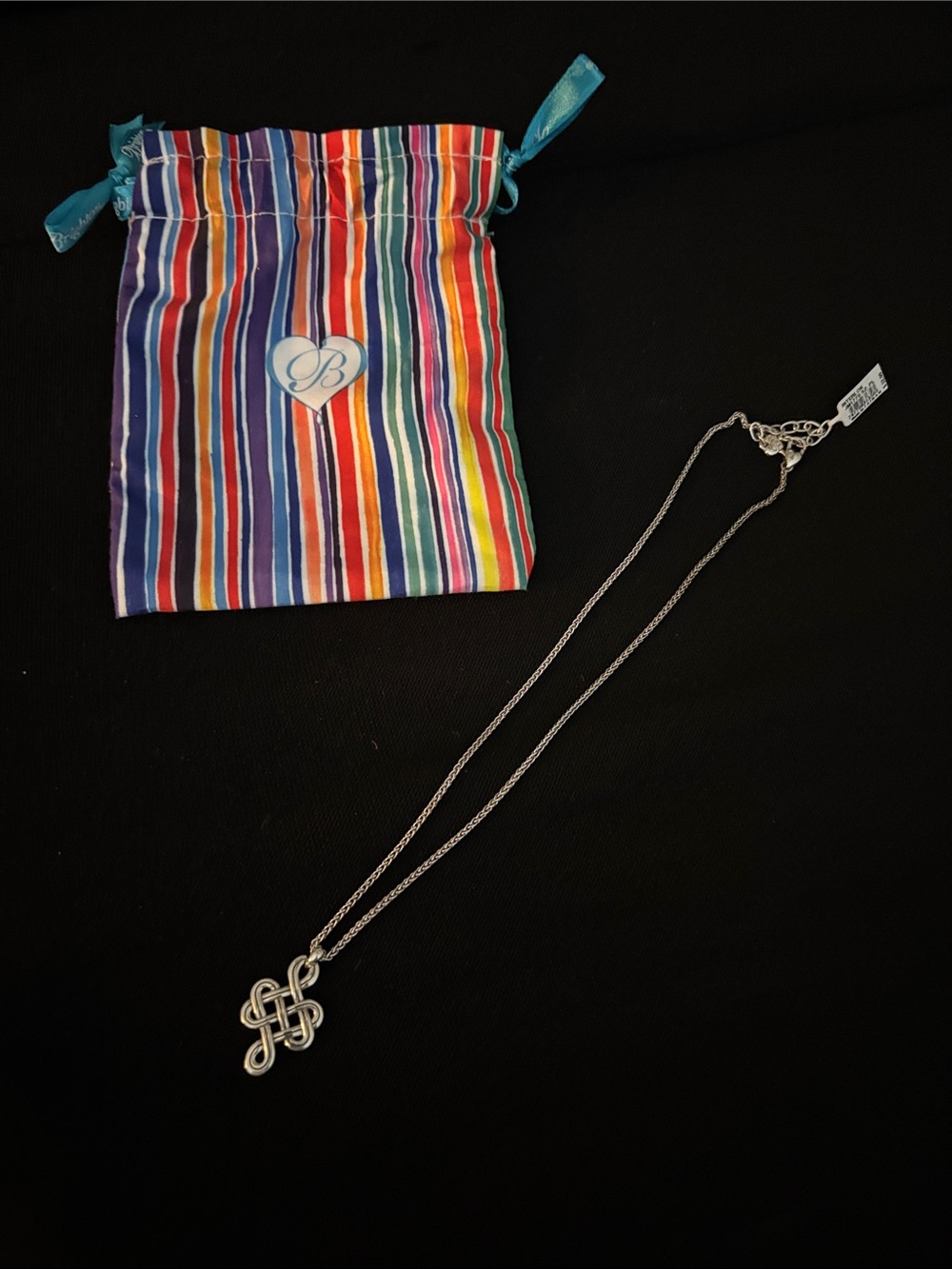 Brighton Silver Knot Pendant Necklace with Multicolor Stripe Pouch